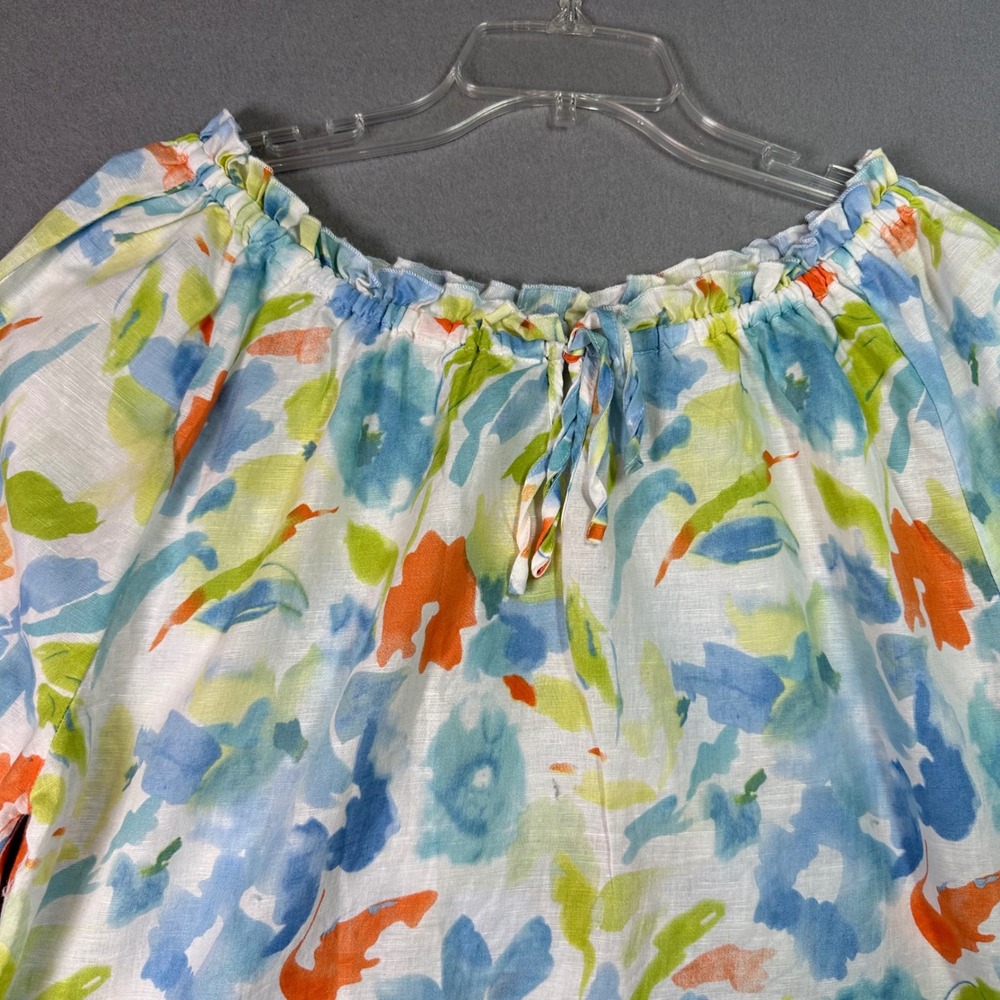 Hester & Orchard Linen‎ Blend Floral Peasant Blouse Boho Watercolor Resortwear L - Picture 7 of 10